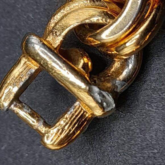 Vintage Monet Gold Plated Link Bracelet, 7 1/2 Inches, Fold Over Clasp - Picture 6 of 11